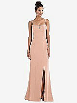 Front View Thumbnail - Pale Peach Notch Crepe Trumpet Gown with Front Slit