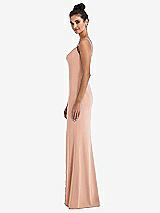 Side View Thumbnail - Pale Peach Notch Crepe Trumpet Gown with Front Slit