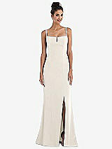 Front View Thumbnail - Ivory Notch Crepe Trumpet Gown with Front Slit