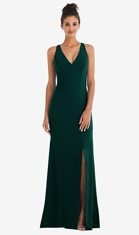 Front View - Evergreen Criss-Cross Cutout Back Maxi Dress with Front Slit