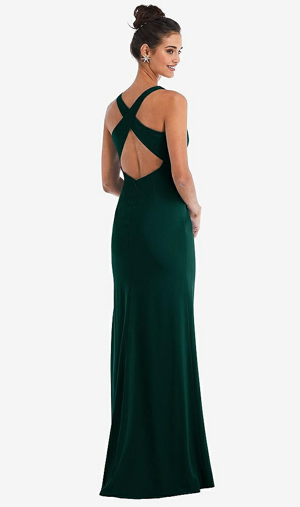 Back View - Evergreen Criss-Cross Cutout Back Maxi Dress with Front Slit