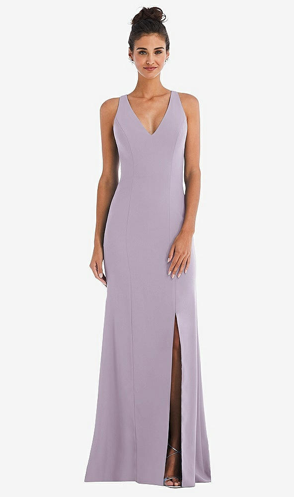 Front View - Lilac Haze Criss-Cross Cutout Back Maxi Dress with Front Slit