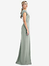 Side View Thumbnail - Willow Green Cap Sleeve Open-Back Trumpet Gown with Front Slit