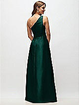 Rear View Thumbnail - Evergreen Draped One-Shoulder Satin Maxi Dress with Pockets