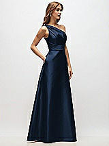 Side View Thumbnail - Midnight Navy Draped One-Shoulder Satin Maxi Dress with Pockets