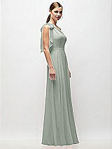 Side View Thumbnail - Willow Green Draped One-Shoulder Maxi Dress with Scarf Bow