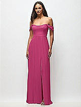 Front View Thumbnail - Tea Rose Off-the-Shoulder Basque Neck Maxi Dress with Flounce Sleeves