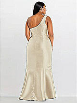 Alt View 2 Thumbnail - Champagne Draped One-Shoulder Satin Trumpet Gown with Front Slit