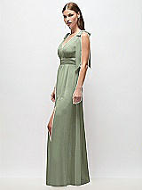 Side View Thumbnail - Sage Plunge Neckline Bow Shoulder Empire Waist Chiffon Maxi Dress