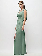 Side View Thumbnail - Seagrass Plunge Neckline Bow Shoulder Empire Waist Chiffon Maxi Dress