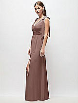 Side View Thumbnail - Sienna Plunge Neckline Bow Shoulder Empire Waist Chiffon Maxi Dress
