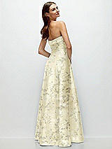 Rear View Thumbnail - Butter Yellow Floral Strapless Bias Cuff Bodice Floral Satin Gown with Pockets