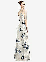 Rear View Thumbnail - Inkwash Blue Floral Draped Wrap Floral Satin Maxi Dress with Pockets