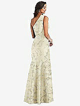 Alt View 3 Thumbnail - Butter Yellow Floral Bow One-Shoulder Floral Satin Trumpet Gown