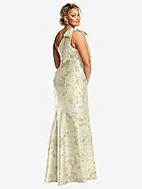 Rear View Thumbnail - Butter Yellow Floral Bow One-Shoulder Floral Satin Trumpet Gown
