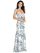Side View Thumbnail - Cottage Rose Larkspur Bow Cuff Strapless Floral Princess Waist Trumpet Gown