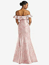 Rear View Thumbnail - Bow And Blossom Print Off-the-Shoulder Ruffle Neck Floral Satin Trumpet Gown