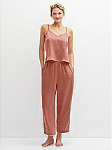 Front View Thumbnail - Desert Rose Whisper Satin Wide-Leg Lounge Pants with Pockets