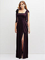 Front View Thumbnail - Deep Plum Bow Shoulder Square Neck Chiffon Maxi Dress