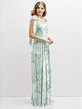 Side View Thumbnail - Mint Green Floral Bow Shoulder Square Neck Chiffon Maxi Dress