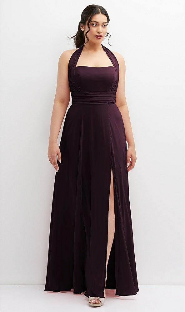 Front View - Deep Plum Chiffon Convertible Maxi Dress with Multi-Way Tie Straps