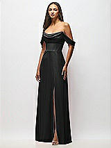 Alt View 4 Thumbnail - Black Chiffon Corset Maxi Dress with Removable Off-the-Shoulder Swags