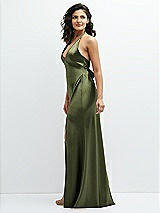 Side View Thumbnail - Olive Green Plunge Halter Open-Back Maxi Bias Dress with Low Tie Back