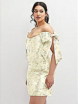 Alt View 1 Thumbnail - Butter Yellow Floral Floral Satin Off-the-Shoulder Bow Corset Fit and Flare Mini Dress