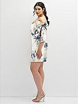 Alt View 3 Thumbnail - Inkwash Blue Floral Floral Satin Off-the-Shoulder Bow Corset Fit and Flare Mini Dress