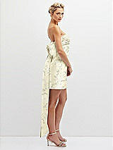 Side View Thumbnail - Butter Yellow Floral Floral Strapless Satin Column Mini Dress with Oversized Bow