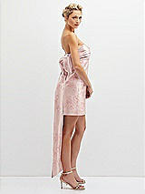 Side View Thumbnail - Bow And Blossom Print Floral Strapless Satin Column Mini Dress with Oversized Bow
