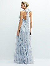 Rear View Thumbnail - Mist Garden Floral Tie-Back Halter Tulle Dress with Long Full Skirt & Rosette Detail