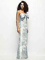 Side View Thumbnail - Porcelain Blue Seraphina Floral Strapless Floral Satin Column Maxi Dress with Oversized Bow