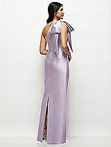 Rear View Thumbnail - Lilac Haze Oversized Bow One-Shoulder Satin Column Maxi Dress
