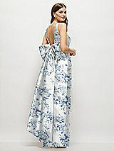 Rear View Thumbnail - Cottage Rose Larkspur Floral Scoop Neck Corset Satin Maxi Dress with Floor-Length Bow Tails