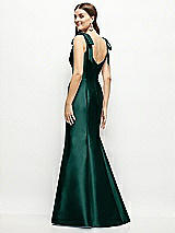Rear View Thumbnail - Evergreen Satin Fit and Flare Maxi Dress with Shoulder Bows