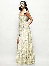 Side View Thumbnail - Butter Yellow Floral Floral Satin Corset Maxi Dress with Ruffle Straps & Skirt