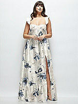 Alt View 1 Thumbnail - Inkwash Blue Floral Floral Satin Corset Maxi Dress with Ruffle Straps & Skirt