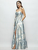 Front View Thumbnail - Porcelain Blue Seraphina Floral Floral Strapless Cat-Eye Boned Bodice Maxi Dress with Ruffle Hem
