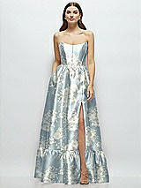 Side View Thumbnail - Porcelain Blue Seraphina Floral Floral Strapless Cat-Eye Boned Bodice Maxi Dress with Ruffle Hem
