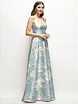 Side View Thumbnail - Porcelain Blue Seraphina Floral Floral Square-Neck Satin Maxi Dress with Full Skirt