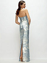 Rear View Thumbnail - Porcelain Blue Seraphina Floral Strapless Floral Satin Column Dress with Back Slit
