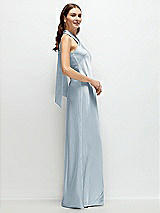 Side View Thumbnail - Mist Pleated Halter Bias Satin Maxi Dress with Self-Tie Bow Back