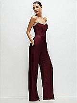Side View Thumbnail - Cabernet Strapless Cat-Eye Corset Crepe Wedding Jumpsuit