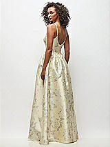 Rear View Thumbnail - Butter Yellow Floral Scoop Neck Drop Basque Skirt Floral Satin Maxi Dress with Pockets