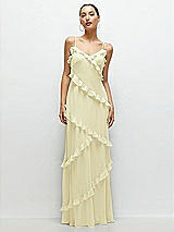 Front View Thumbnail - Butter Yellow Asymmetrical Ruffle Chiffon Bias Slip Maxi Dress