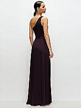 Rear View Thumbnail - Deep Plum Chiffon One-Shoulder Maxi Dress with Circle Skirt