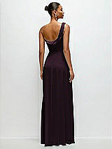 Rear View Thumbnail - Deep Plum Chiffon One-Shoulder Maxi Dress with Draped Cowl Neckline