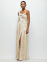 Side View Thumbnail - Butter Yellow Floral Chiffon One-Shoulder Maxi Dress with Draped Cowl Neckline