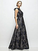 Side View Thumbnail - Noir Midnight Navy Bow One-Shoulder Full A-Line Noir Garden Metallic Jacquard Maxi Dress